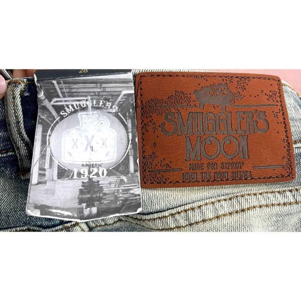Smuggler's Moon Mens Sz 28 Biker Moto Distressed Ripped Light Wash‎ Jean Shorts